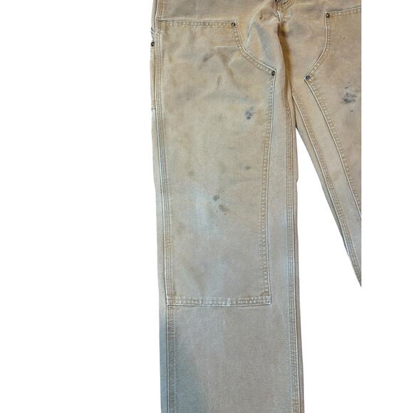 CARHARTT Brown B136 Double Front Washed Duck Loose Fit Distressed Pants 32x34 - Picture 3 of 11